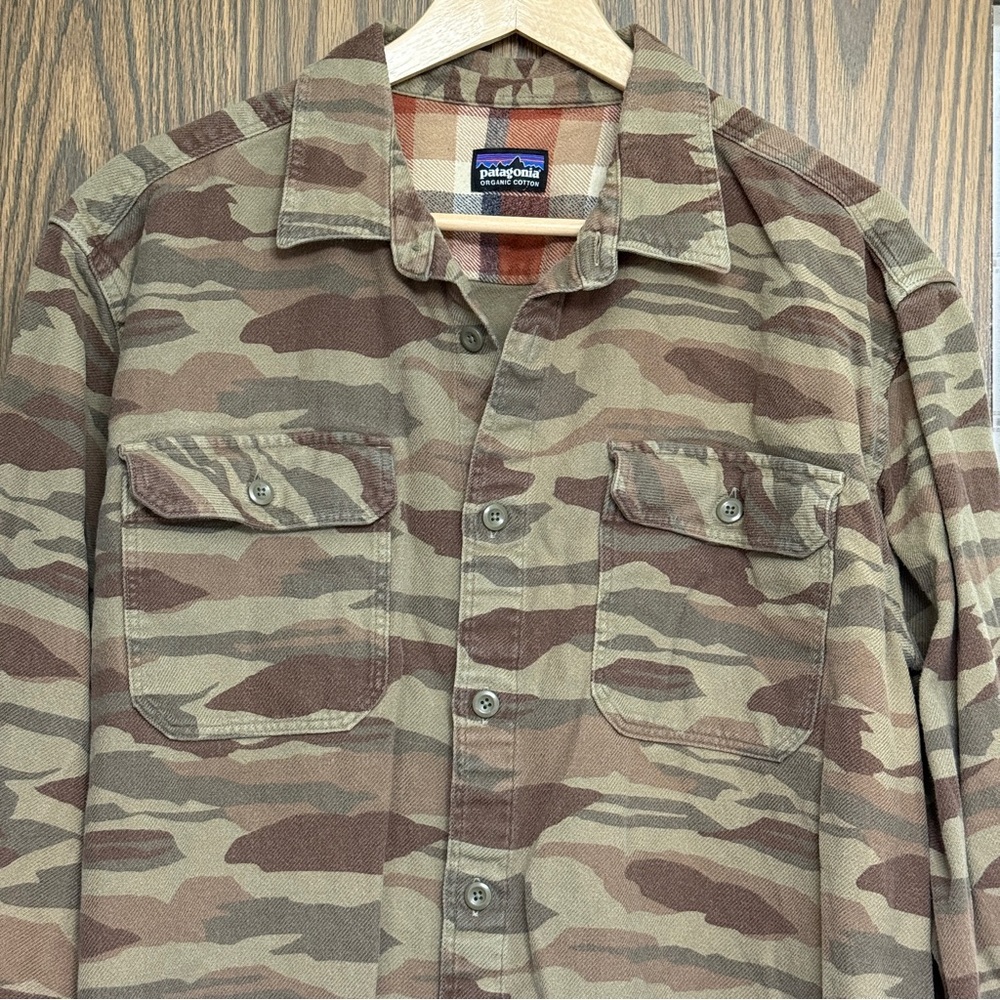 Patagonia Flannel Camo Shirt XL Fjord Brown Green Work Wear Utility Shirt - Picture 7 of 13
